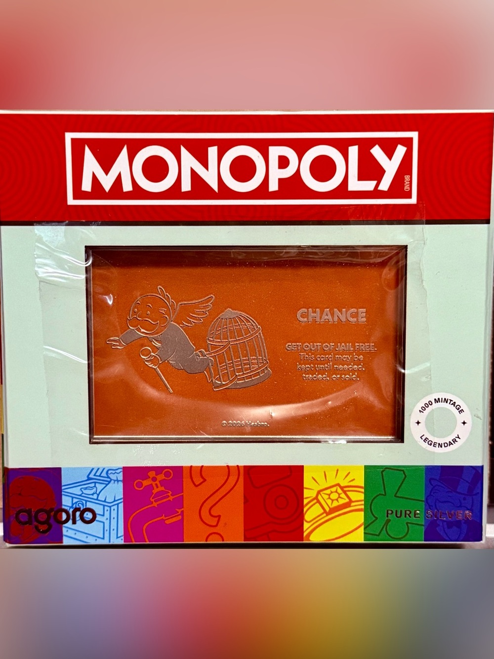 2026 Agoro Monopoly 1 oz Pure Silver Get Out of Jail Free Card, #545/1000
